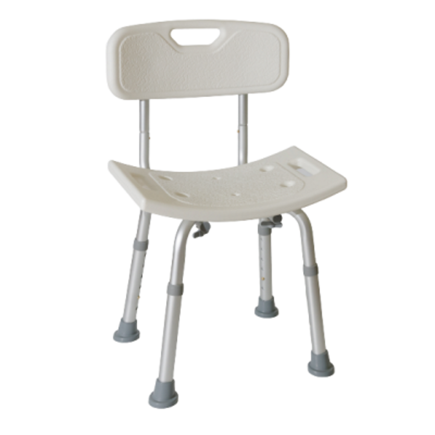 1-καρέκλα-μπάνιου-με-πλάτη-ac-382 Η Καρέκλα Μπάνιου Με Πλάτη AC–382 είναι κατασκευασμένη από αλουμίνιο και διαθέτει αντιολισθιτικά υποπόδια