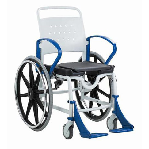 Rebotec Genf 24″ Shower Commode Wheelchair with Seat Blue Frame